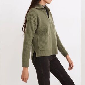 Madewell Ribbed Quarter Zip Sweater Sage Green Size M